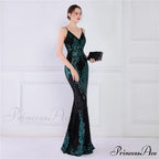 Wings Pattern Sequin Charming Mesh Strappy Gown