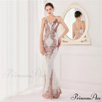 Wings Pattern Sequin Charming Mesh Strappy Gown