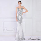 Wings Pattern Sequin Charming Mesh Strappy Gown