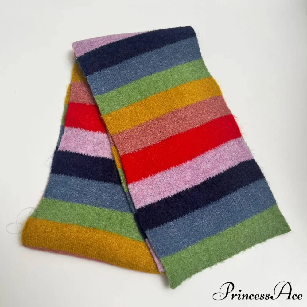 Winter Cashmere Shawl Women Colorful Striped Neck Scarf