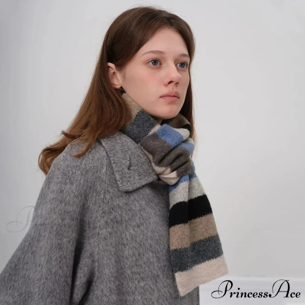 Winter Cashmere Shawl Women Colorful Striped Neck Scarf