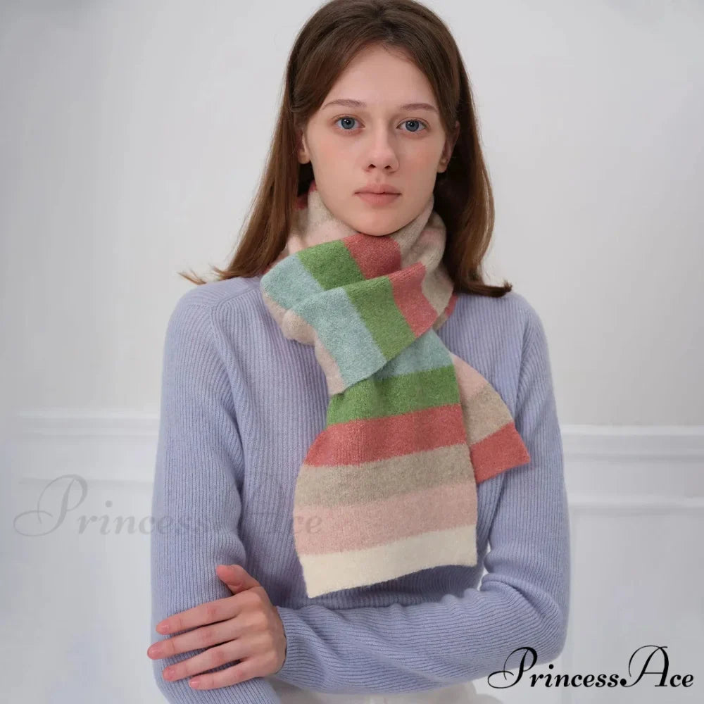 Winter Cashmere Shawl Women Colorful Striped Neck Scarf