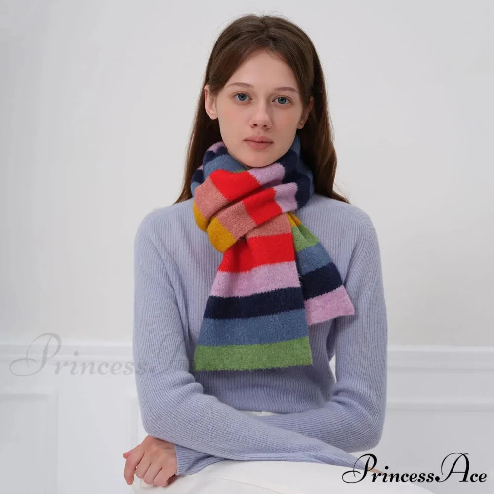 Winter Cashmere Shawl Women Colorful Striped Neck Scarf