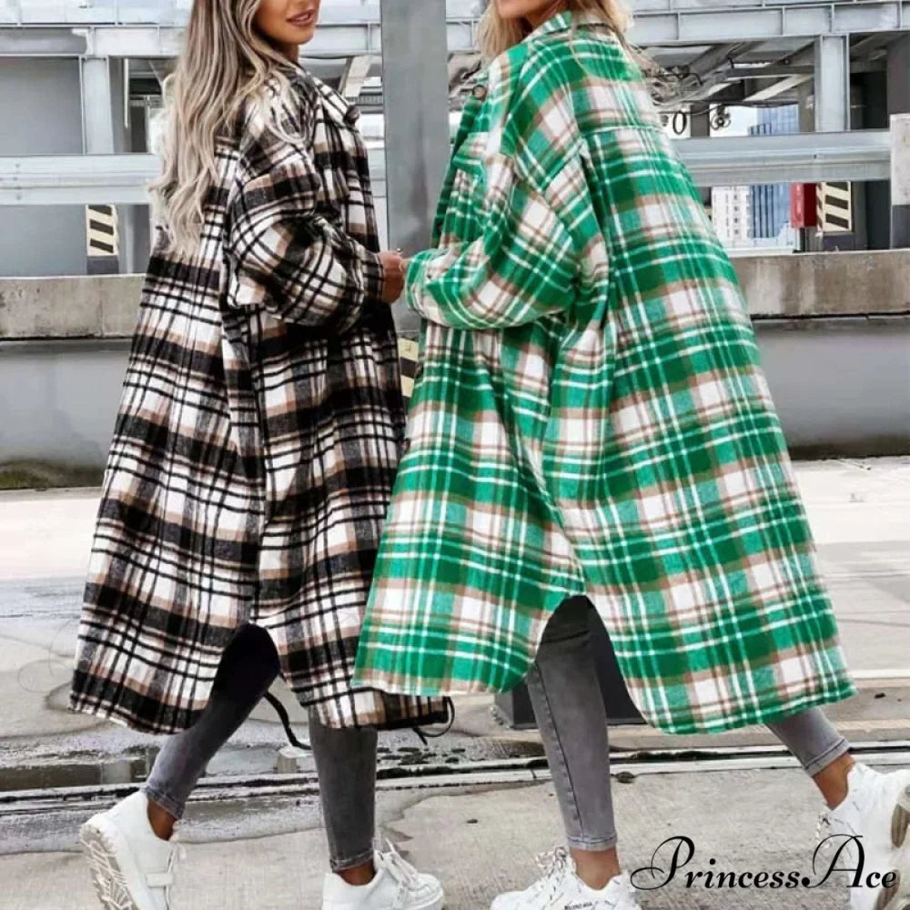 Winter Casual Turn-down Collar Wool Coat Long Sleeve Loose Outwear