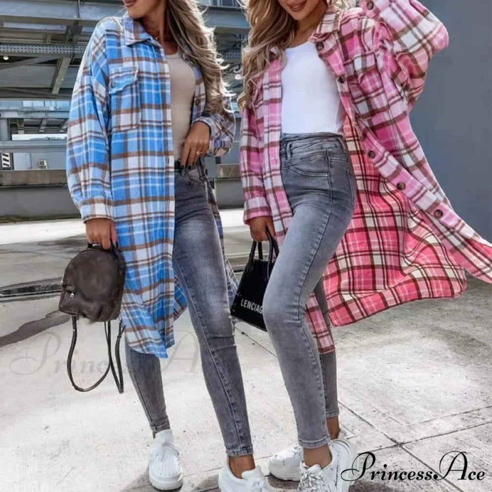 Winter Casual Turn-down Collar Wool Coat Long Sleeve Loose Outwear