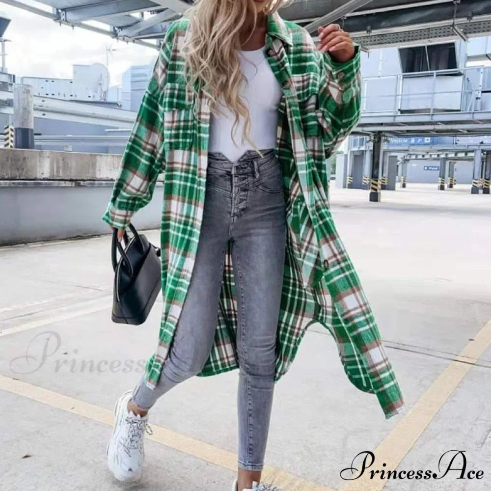 Winter Casual Turn-down Collar Wool Coat Long Sleeve Loose Outwear