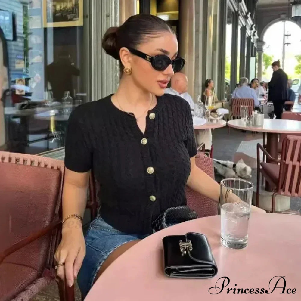 Winter Knit Ribbed Short Sleeve Cardigan