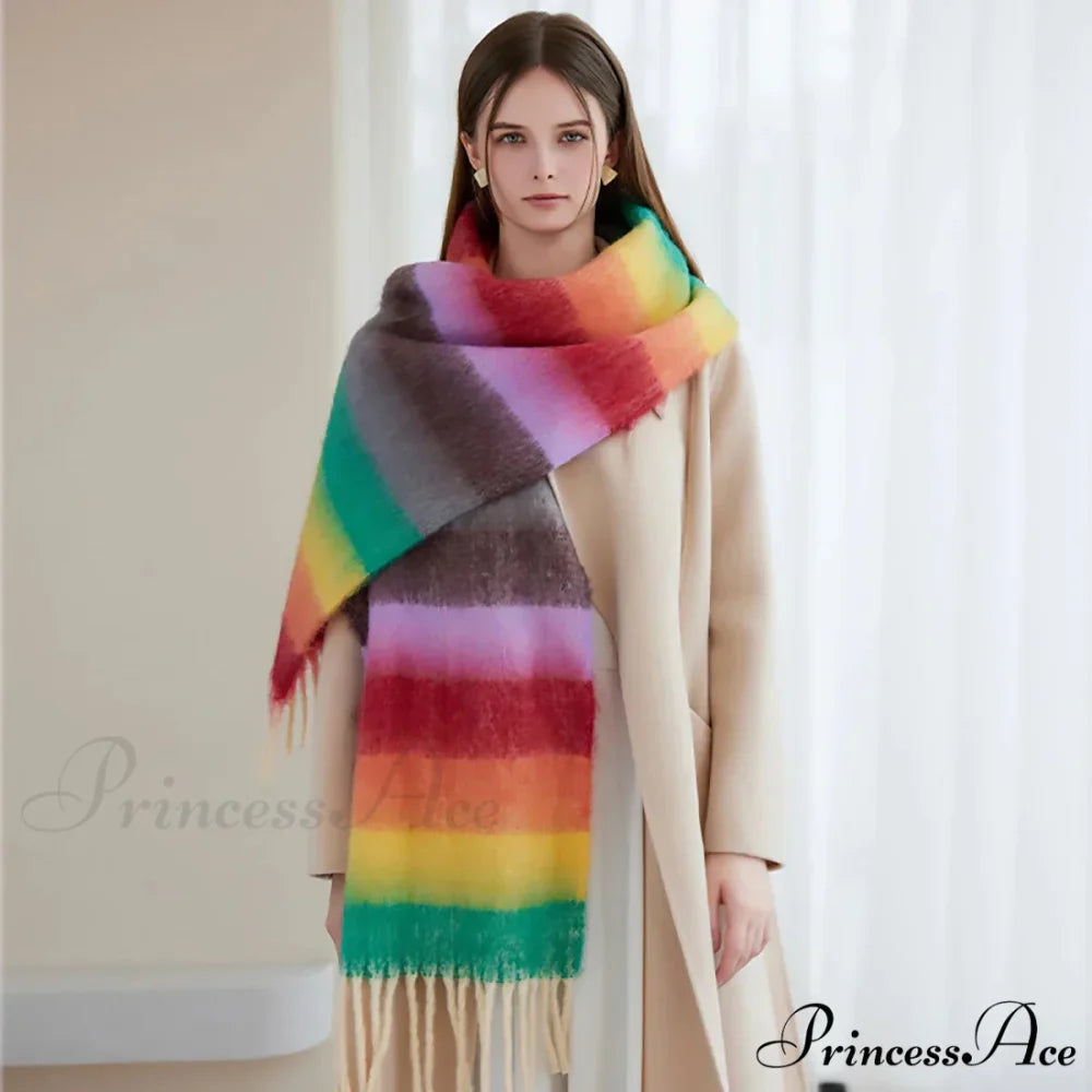 Winter Plaid Cashmere Poncho Tassel Scarf - Luxury Warm Thickened Unisex