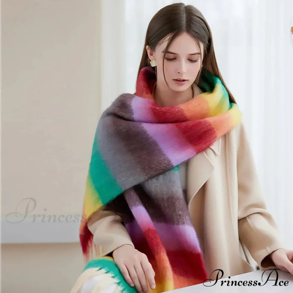 Winter Plaid Cashmere Poncho Tassel Scarf - Luxury Warm Thickened Unisex