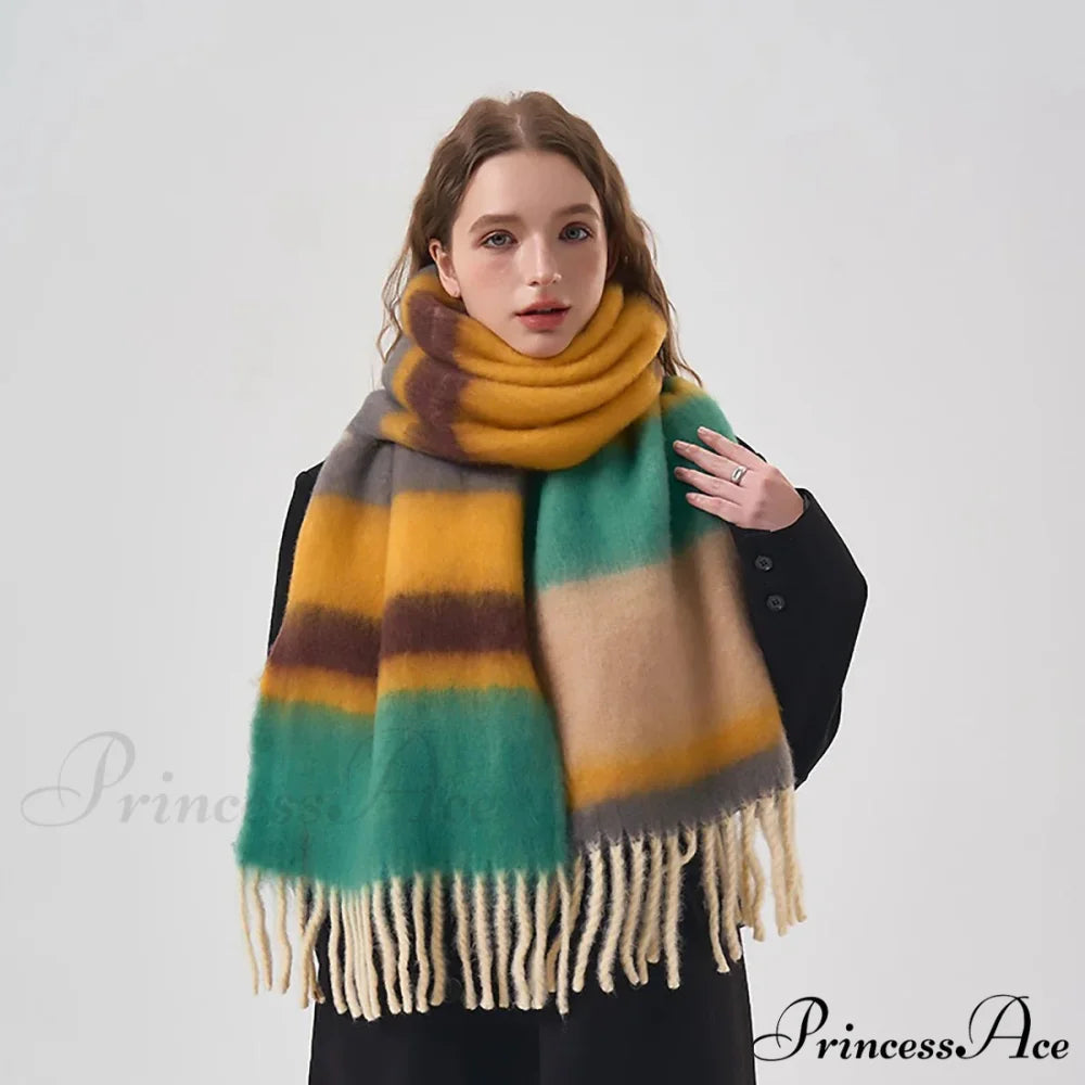 Winter Plaid Cashmere Poncho Tassel Scarf - Luxury Warm Thickened Unisex