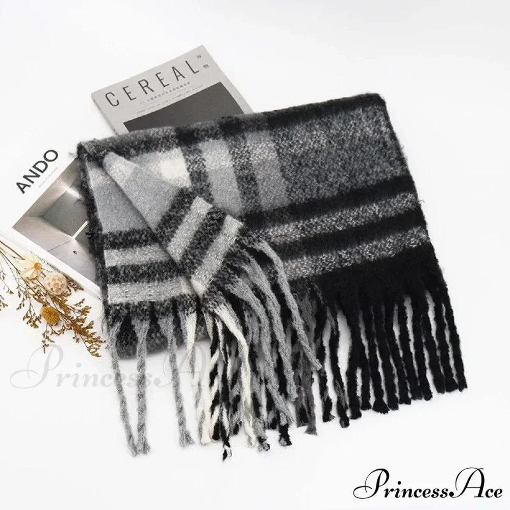 Winter Plaid Cashmere Poncho Tassel Scarf - Luxury Warm Thickened Unisex