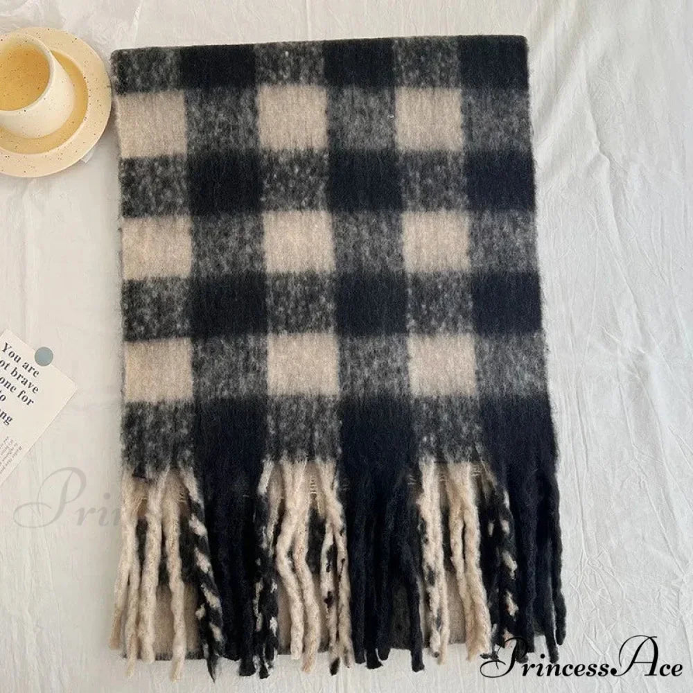 Winter Plaid Cashmere Poncho Tassel Scarf - Luxury Warm Thickened Unisex