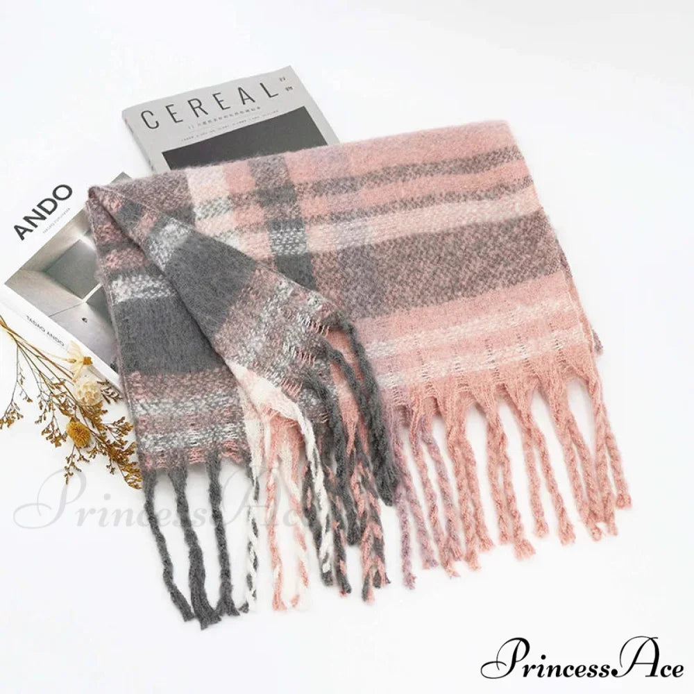 Winter Plaid Cashmere Poncho Tassel Scarf - Luxury Warm Thickened Unisex