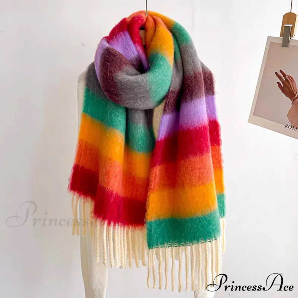 Winter Plaid Cashmere Poncho Tassel Scarf - Luxury Warm Thickened Unisex