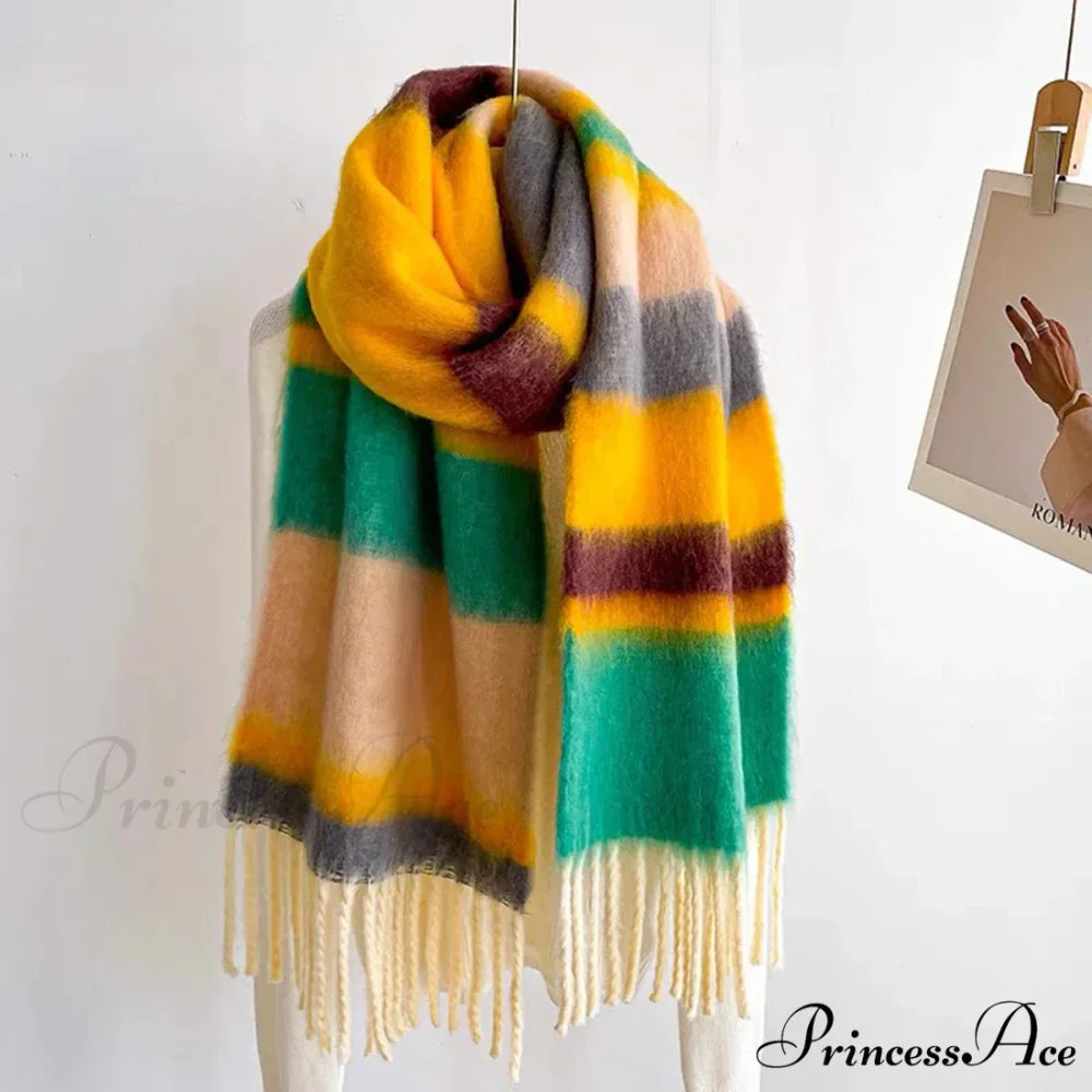 Winter Plaid Cashmere Poncho Tassel Scarf - Luxury Warm Thickened Unisex