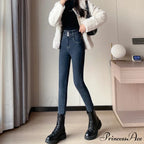 Winter Plus Velvet Skinny Women Stretch Denim Trousers Retro Patchwork Autumn Warm Thick Pencil Pants Jean