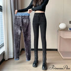 Winter Plus Velvet Warm Women Thickened High Waist Casual Slim Stretch Denim Trousers Skinny Pencil Pants Jean