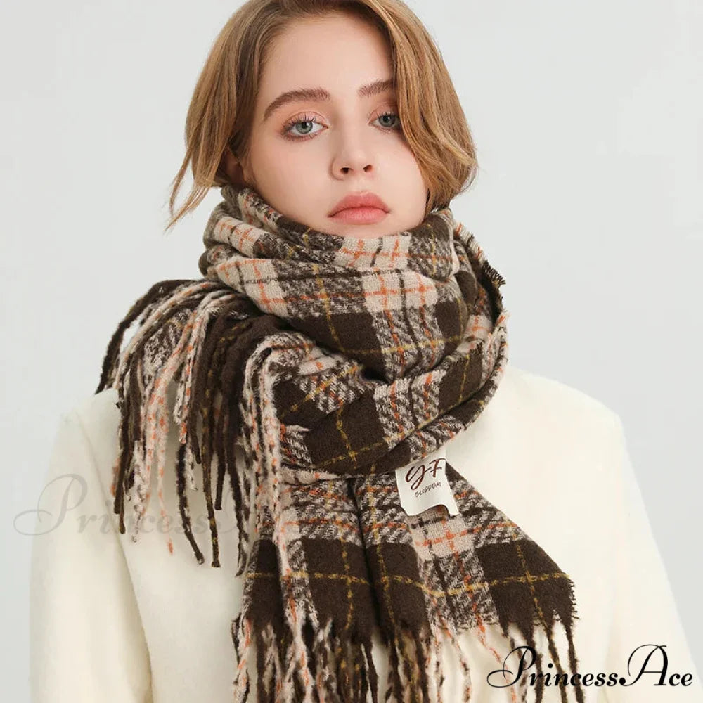 Winter Warm Cashmere-Like Plaid Blanket Wrap Scarf for Women