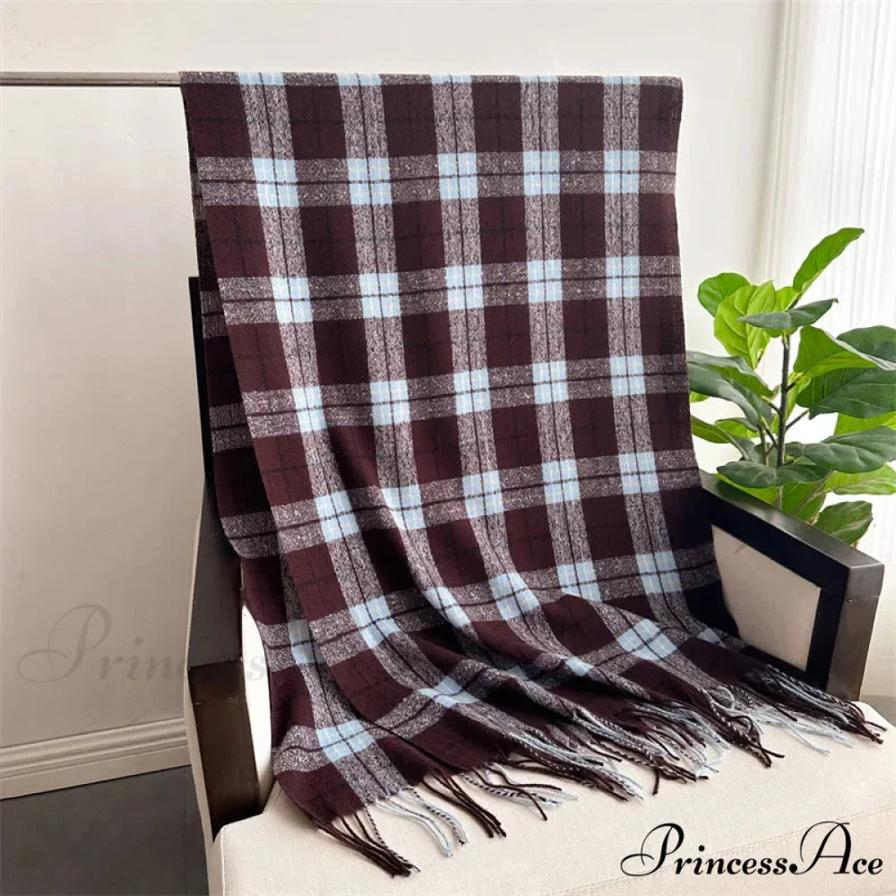 Winter Warm Cashmere-Like Plaid Blanket Wrap Scarf for Women