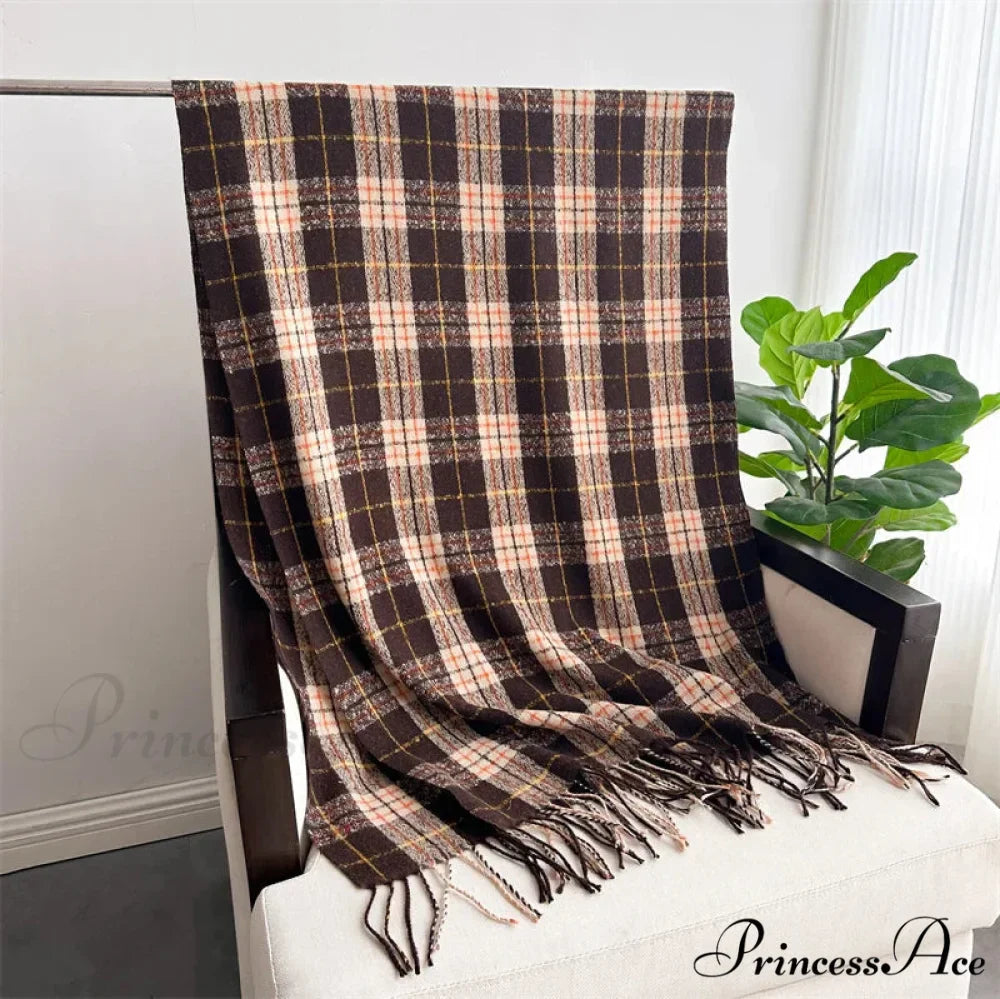 Winter Warm Cashmere-Like Plaid Blanket Wrap Scarf for Women