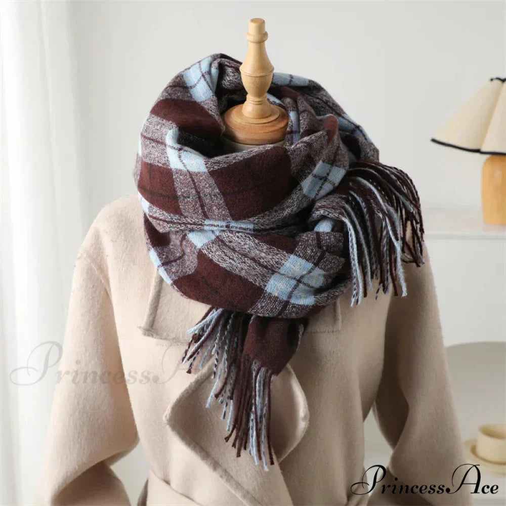 Winter Warm Cashmere-Like Plaid Blanket Wrap Scarf for Women