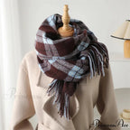 Winter Warm Cashmere-Like Plaid Blanket Wrap Scarf for Women