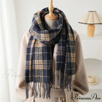 Winter Warm Cashmere-Like Plaid Blanket Wrap Scarf for Women