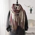 Winter Warm Colorful Cashmere Like Thick Pashmina Tassels Plaid Scarf