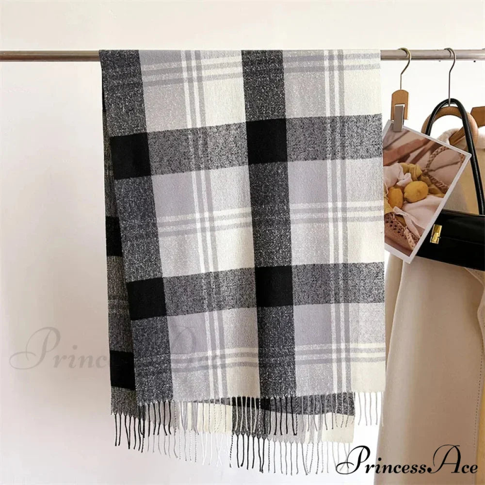 Winter Warm Colorful Cashmere Like Thick Pashmina Tassels Plaid Scarf