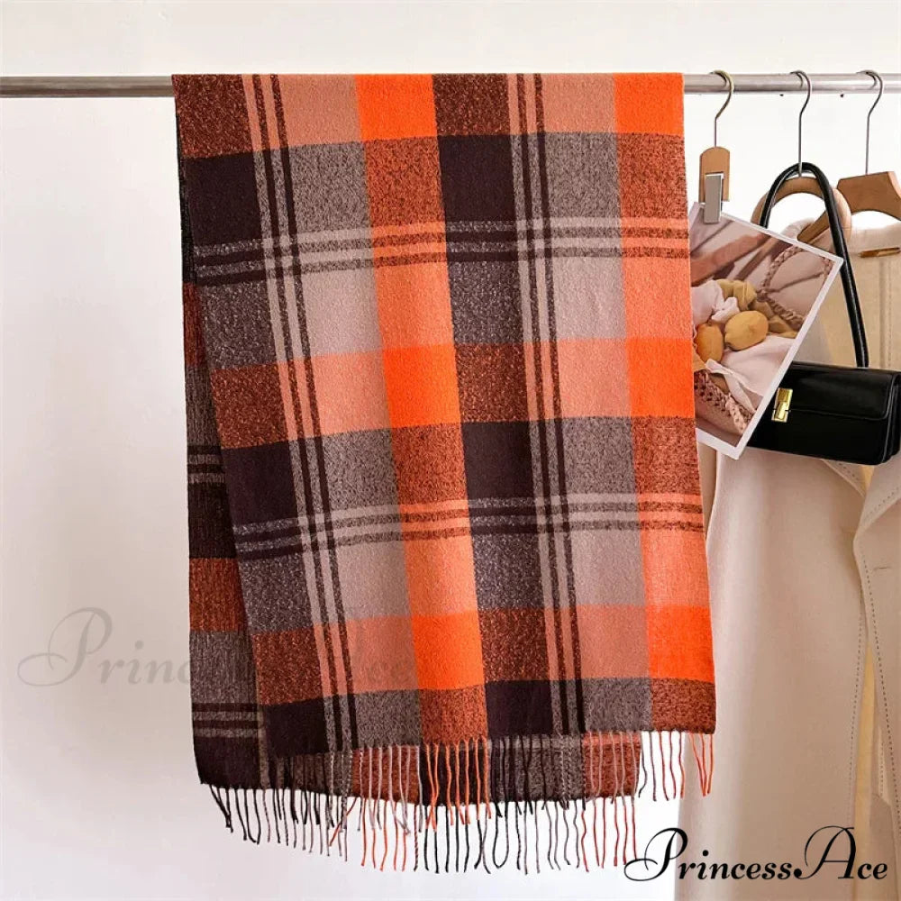 Winter Warm Colorful Cashmere Like Thick Pashmina Tassels Plaid Scarf