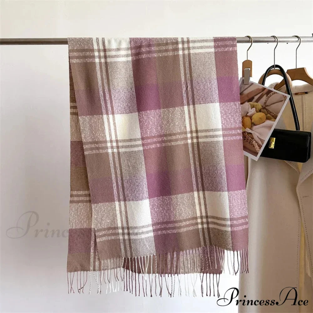 Winter Warm Colorful Cashmere Like Thick Pashmina Tassels Plaid Scarf