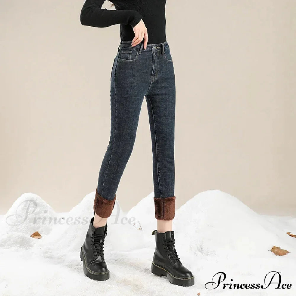 Winter Warm Thick Velvet High Skinny Slim Stretch Pencil Denim Jean