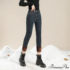 Winter Warm Thick Velvet High Skinny Slim Stretch Pencil Denim Jean