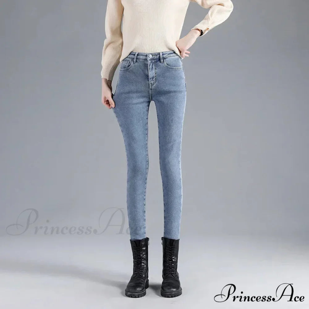 Winter Warm Thick Velvet High Skinny Slim Stretch Pencil Denim Jean