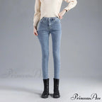 Winter Warm Thick Velvet High Skinny Slim Stretch Pencil Denim Jean