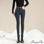 Winter Warm Thick Velvet High Skinny Slim Stretch Pencil Denim Jean