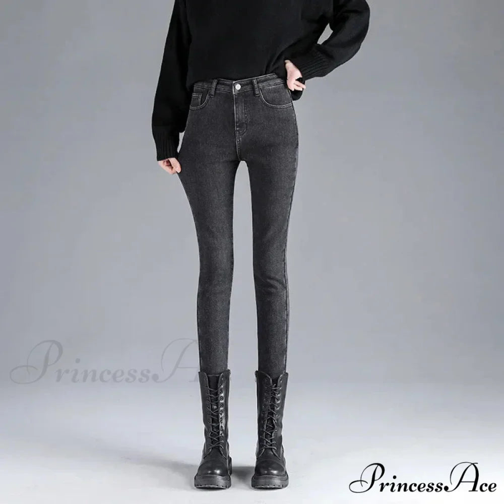Winter Warm Thick Velvet High Skinny Slim Stretch Pencil Denim Jean