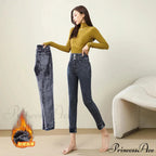 Winter Warm Women High Waist Skinny Thick Velvet Casual Lady Denim Pencil Pants Plus Size Fleece Slim Fit Stretch Trousers Jean