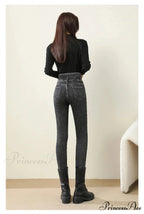 Winter Warm Women High Waist Skinny Thick Velvet Casual Lady Denim Pencil Pants Plus Size Fleece Slim Fit Stretch Trousers Jean