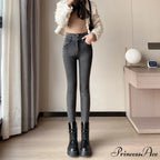 Winter Women Stretch Skinny Retro Patchwork Warm Thick Pencil Pants Slim Stretch Denim Trousers Jean