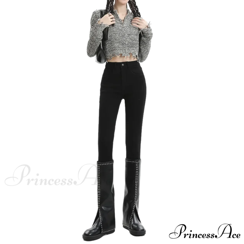 Winter Women Thick Velvet High Waist Skinny Casual Lady Denim Pencil Pants Plus Size Fleece Warm Slim Fit Stretch Trousers Jean