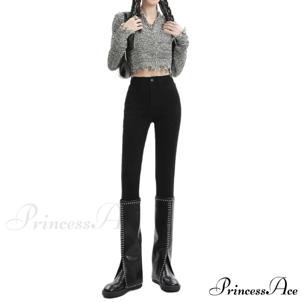 Winter Women Thick Velvet High Waist Skinny Casual Lady Denim Pencil Pants Plus Size Fleece Warm Slim Fit Stretch Trousers Jean
