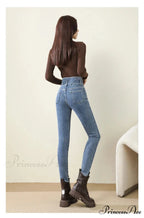 Winter Women Thicken Lamb Fluff High Waist Stretchy Fleece Lined Warm Slim Denim Pencil Pants Jean