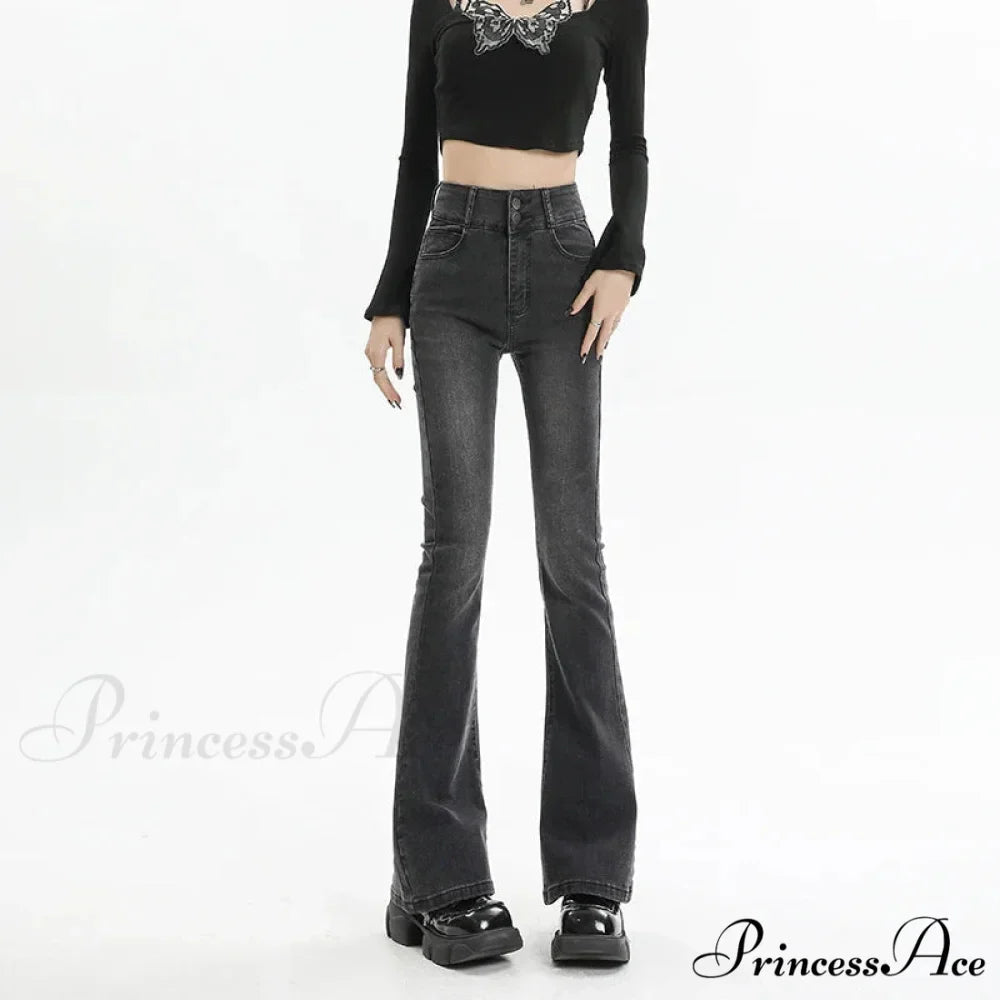 Winter Women's Plus Velvet Warm Black Flare Vintage High Waist Harajuku Streetwear Wide Leg Straight Denim Trousers Y2K Pa Jean