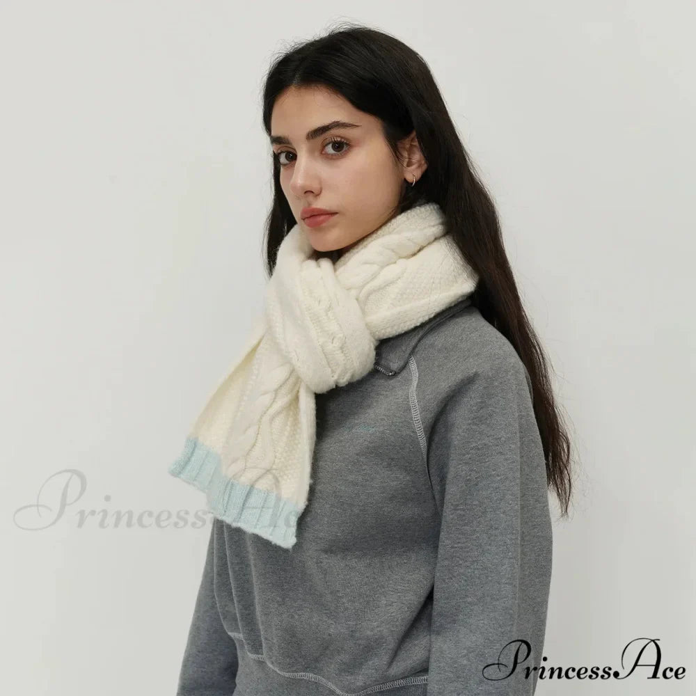 Winter Wool Blend Elegant Minimalist Two Color Splicing Scarf