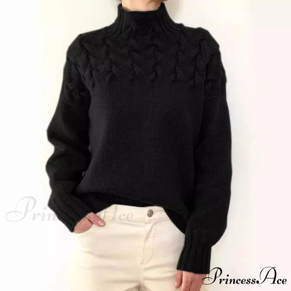 Wired Cable Knit High Neck Monochrome Jumper