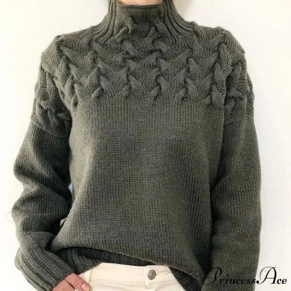 Wired Cable Knit High Neck Monochrome Jumper