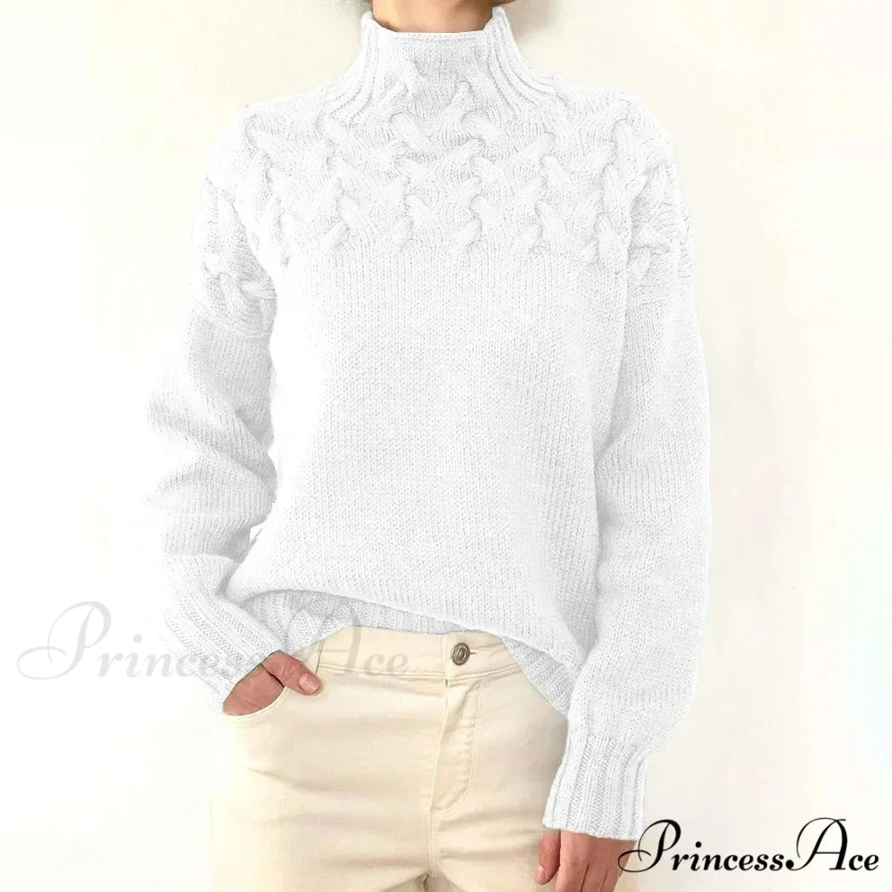 Wired Cable Knit High Neck Monochrome Jumper