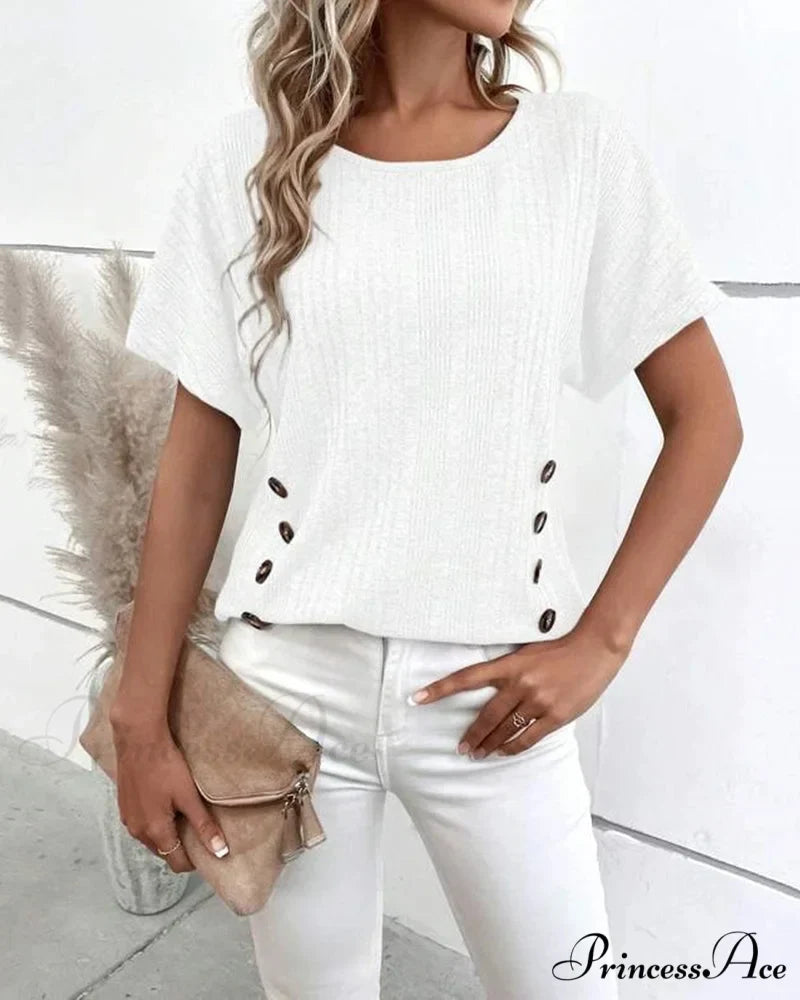 with Button Batwing Tee Arm Detail