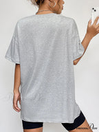 with Fall Graphic T-Shirt Neck Thanksgiving Round Season and Brief Sleeves